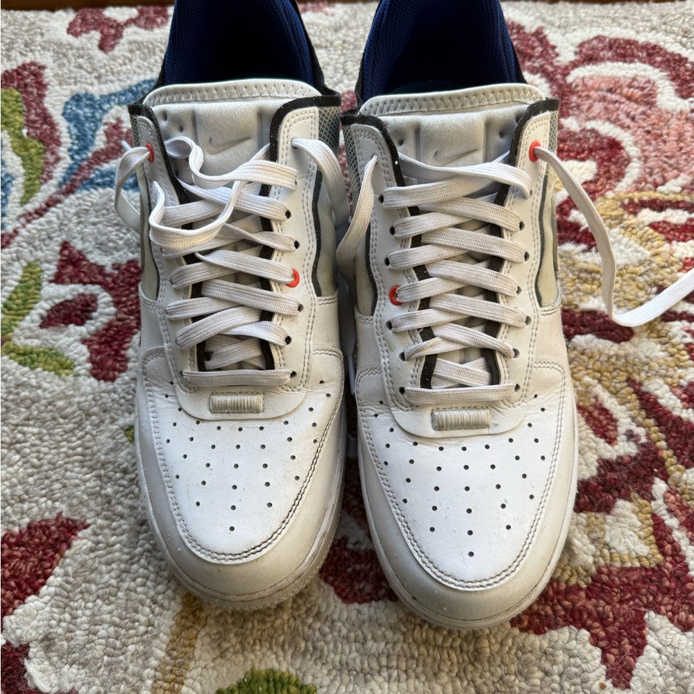 White Blue High-Top Athletic Shoes